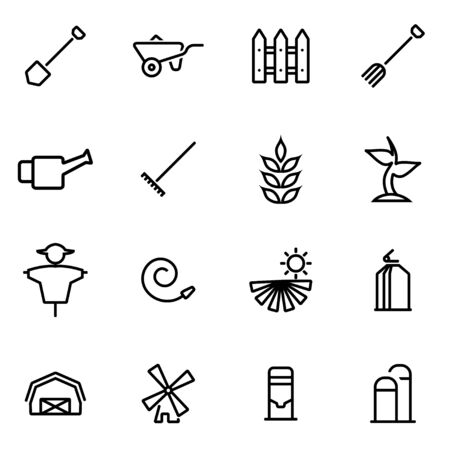Vector illustration of thin line icons - farming on white backgroundのイラスト素材