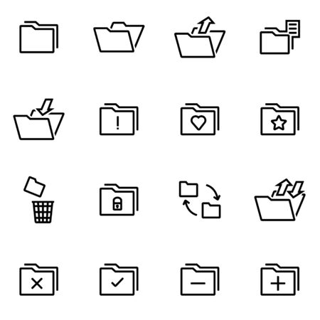 Vector illustration of thin line icons - folder on white backgroundのイラスト素材