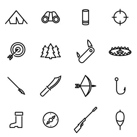 Vector illustration of thin line icons - hunting on white backgroundのイラスト素材