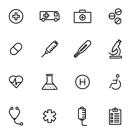 Vector illustration of thin line icons - medical on white backgroundのイラスト素材