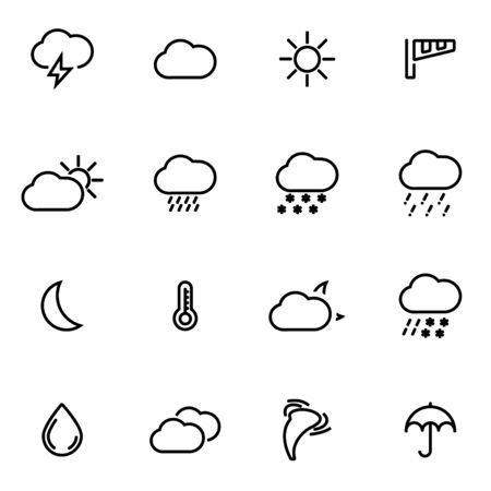 Vector illustration of thin line icons - weather on white backgroundのイラスト素材