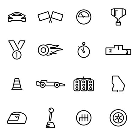 Vector illustration of thin line icons - racing on white backgroundのイラスト素材