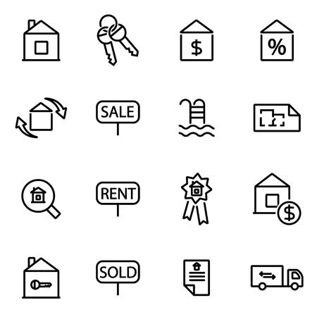 Vector illustration of thin line icons - real estate on white backgroundのイラスト素材