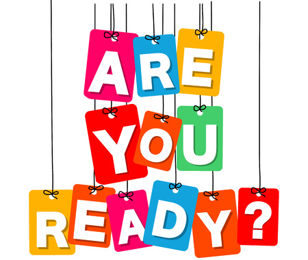 Vector colorful hanging cardboard. Tags - are you ready on white backgroundのイラスト素材