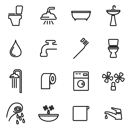 Vector line bathroom icon set on white backgroundのイラスト素材