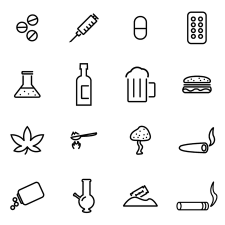 Vector line drugs icon set on white backgroundのイラスト素材
