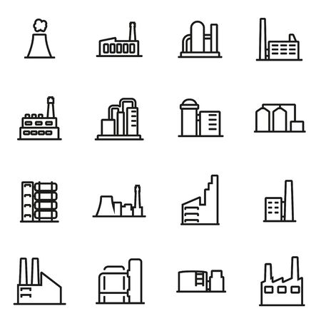 Vector line factory icon set on white backgroundのイラスト素材