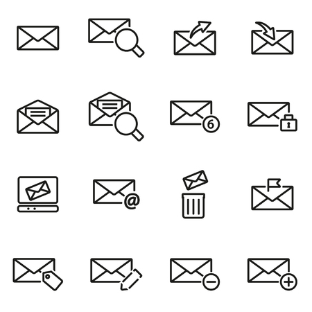 Vector line email icon set on white backgroundのイラスト素材