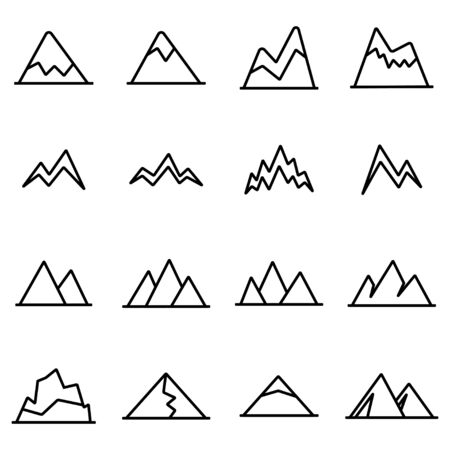 Vector line mountains icon set on white backgroundのイラスト素材