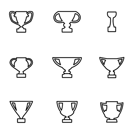 Vector line trophy icon set on white backgroundのイラスト素材