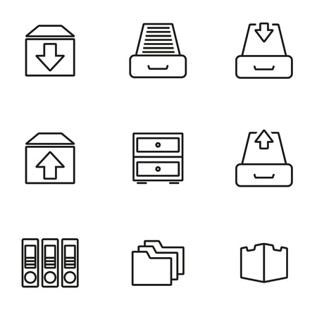 Vector line archive icon set on white backgroundのイラスト素材
