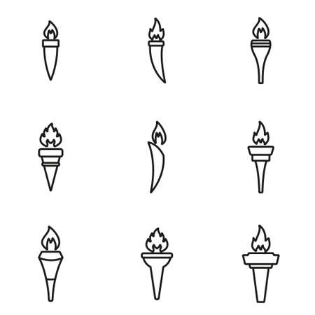 Vector line torch icon set on white backgroundのイラスト素材