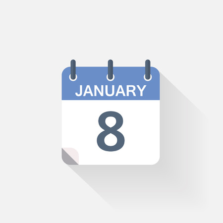 8 january calendar icon on grey backgroundのイラスト素材