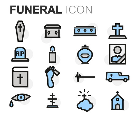Vector flat line funeral icons set on white backgroundのイラスト素材