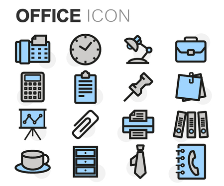 Vector flat line office icons set on white backgroundのイラスト素材