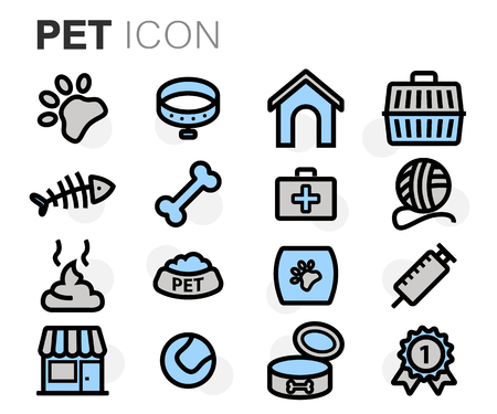 Vector flat line pet icons set on white backgroundのイラスト素材