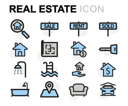 Vector flat line real estate icons set on white backgroundのイラスト素材