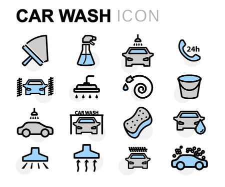 flat line car wash icons set on white backgroundのイラスト素材