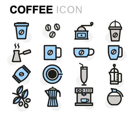 flat line coffee icons set on white backgroundのイラスト素材