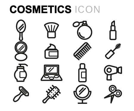 black line cosmetics icons set on white backgroundのイラスト素材
