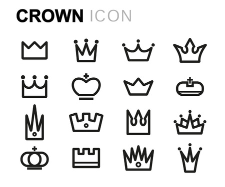 black line crown icons set on white backgroundのイラスト素材