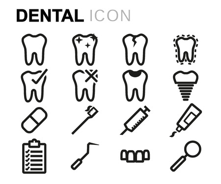 black line dental icons set on white backgroundのイラスト素材