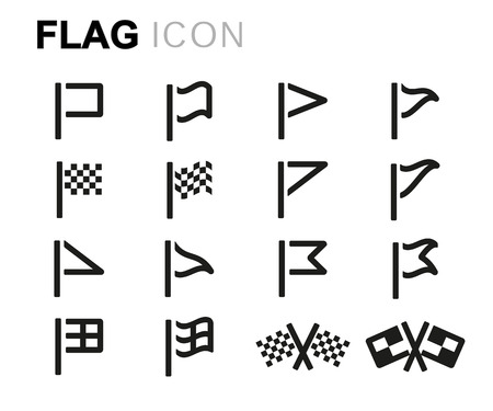 black line flag icons set on white backgroundのイラスト素材