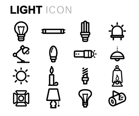 black line light icons set on white backgroundのイラスト素材