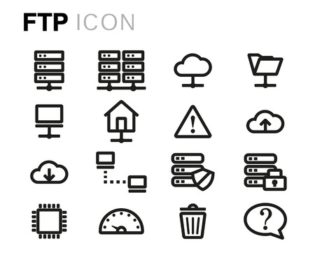black line ftp icons set on white backgroundのイラスト素材