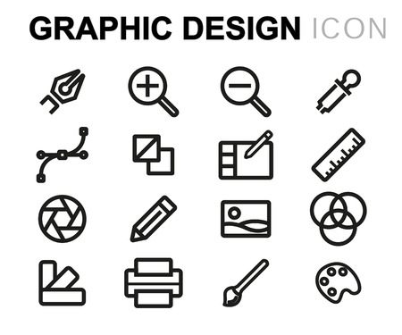 black line graphic design icons set on white backgroundのイラスト素材