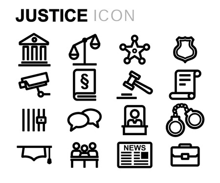 black line justice icons set on white backgroundのイラスト素材