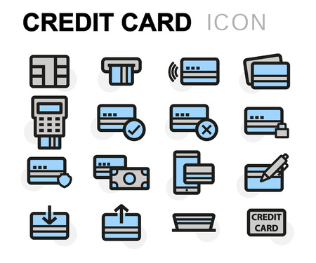 flat line credit card icons set on white backgroundのイラスト素材