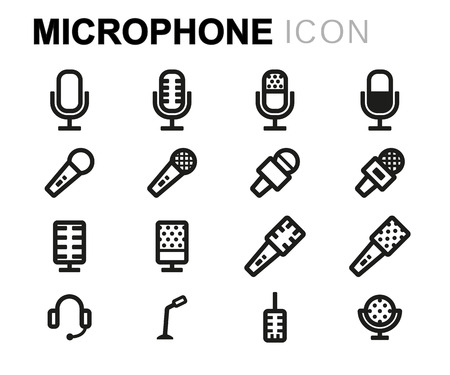 black line microphone icons set on white backgroundのイラスト素材