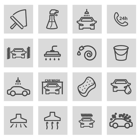 black line car wash icons set on grey backgroundのイラスト素材