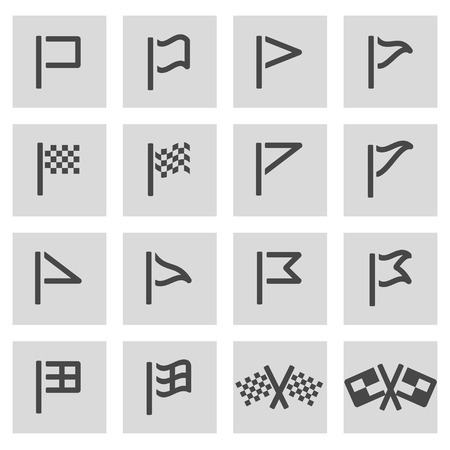 black line flag icons set on grey backgroundのイラスト素材