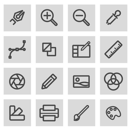 black line graphic design icons set on grey backgroundのイラスト素材