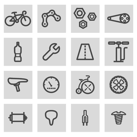 black line bicycle icons set on grey backgroundのイラスト素材