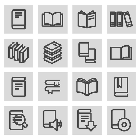 black line book icons set on grey backgroundのイラスト素材