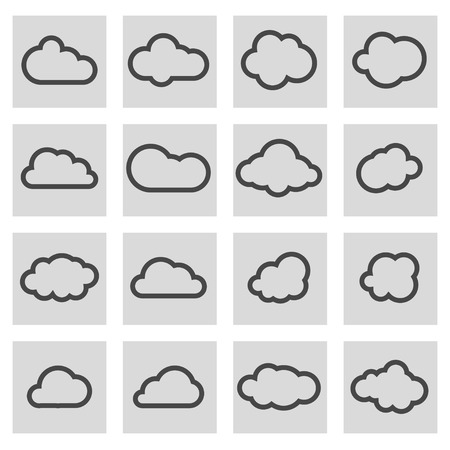 black line cloud icons set on grey backgroundのイラスト素材