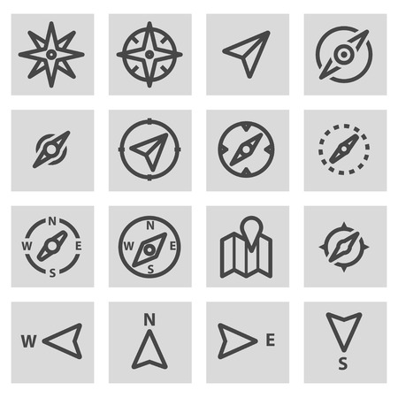 black line compass icons set on grey backgroundのイラスト素材