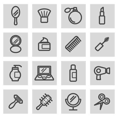 black line cosmetics icons set on grey backgroundのイラスト素材