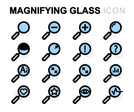 flat line magnifying glass icons set on white backgroundのイラスト素材