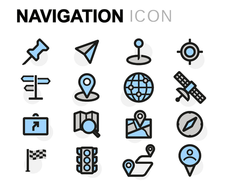 flat line navigation icons set on white backgroundのイラスト素材