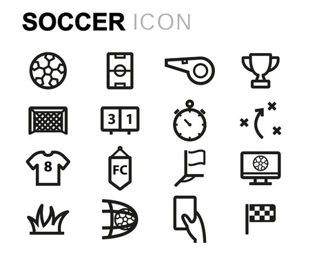 black line soccer icons set on white backgroundのイラスト素材