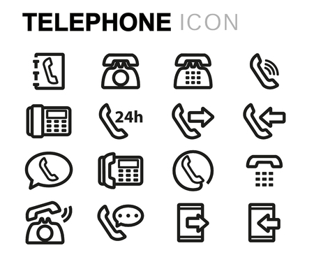 black line telephone icons set on white backgroundのイラスト素材