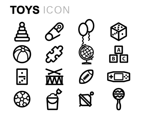 black line toys icons set on white backgroundのイラスト素材