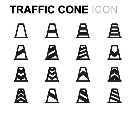 black line traffic cone icons set on white backgroundのイラスト素材