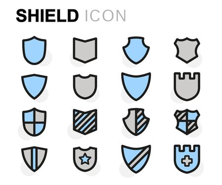 Vector flat line shield icons set on white backgroundのイラスト素材