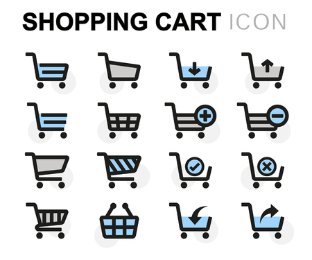 Vector flat line shopping cart icons set on white backgroundのイラスト素材