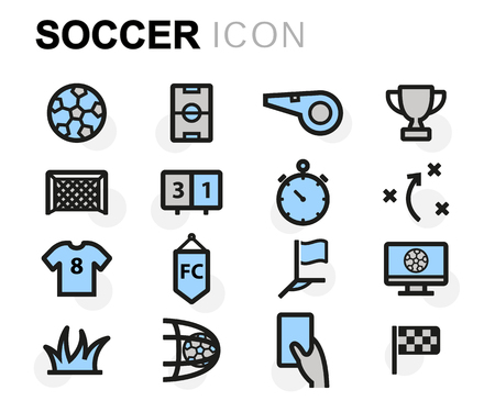 Vector flat line soccer icons set on white backgroundのイラスト素材